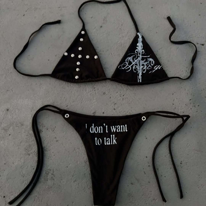 Women Triangle Bikini with unique lettering and glitter elements StylebySassy