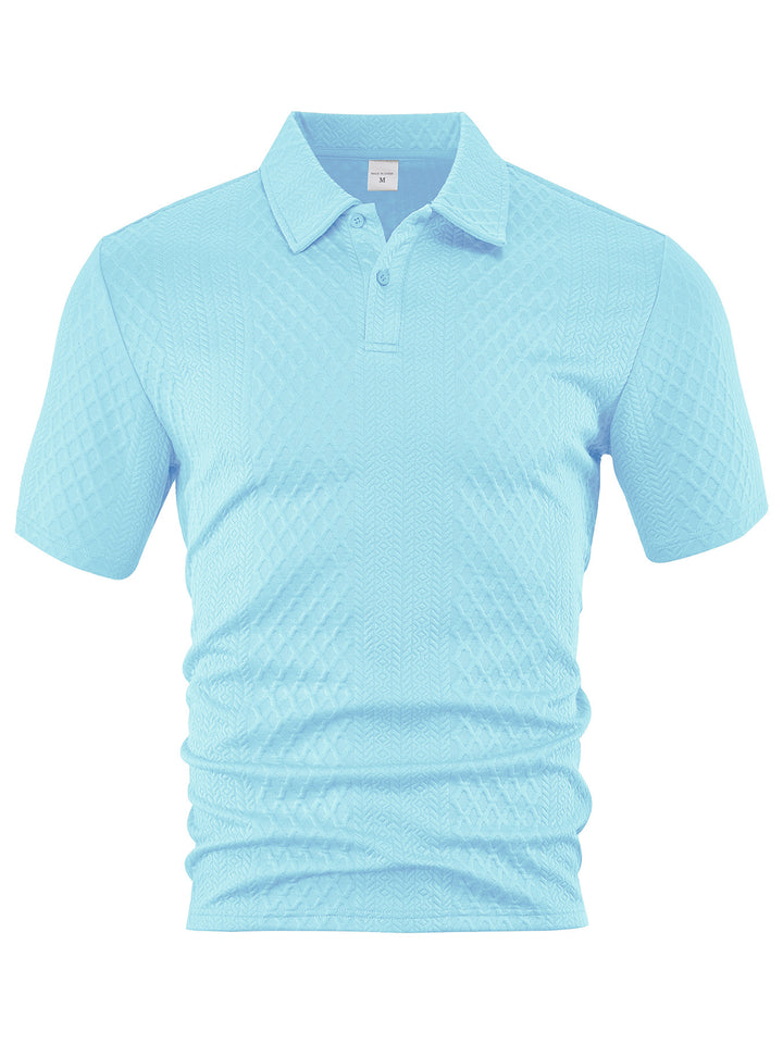 Men's textured jacquard polo shirt short sleeves slim fit with polo collar StylebySassy