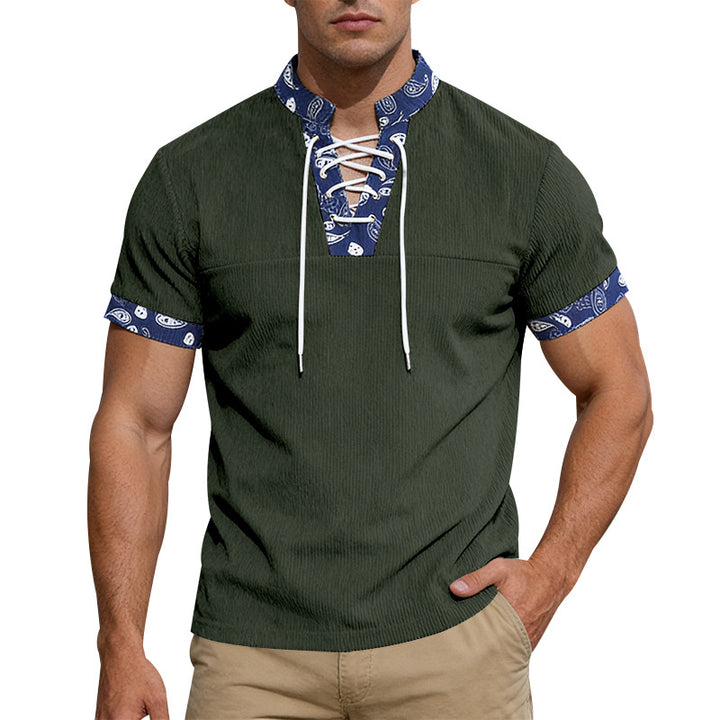 Men's short sleeve laced shirt with bandana trim and structured jersey quality StylebySassy