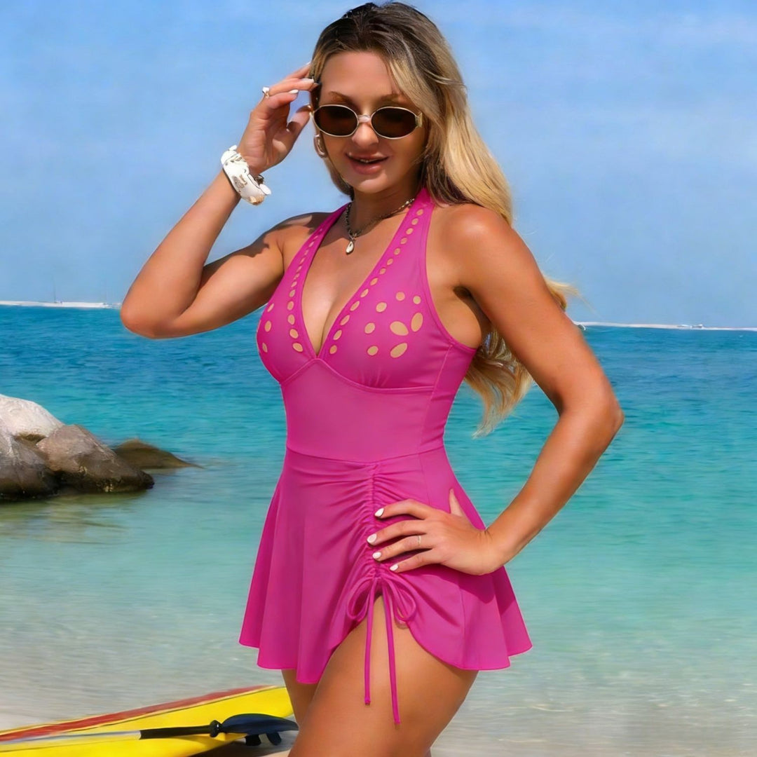 Women’s one-piece swimsuit with adjustable wrap design and fashionable neckline StylebySassy