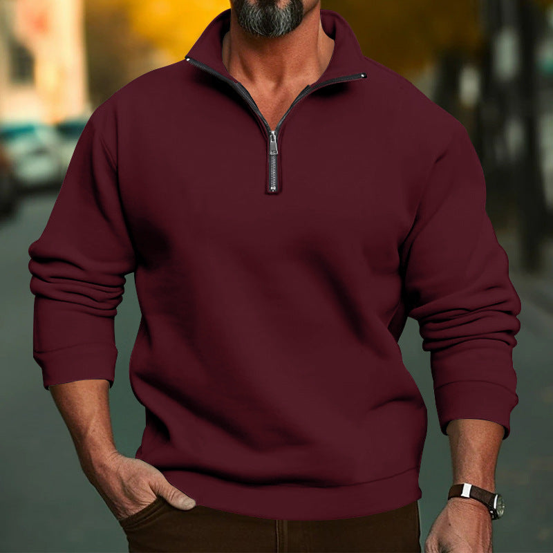 Men's casual sweatshirt with zip stand-up collar and soft brushed fleece inside StylebySassy