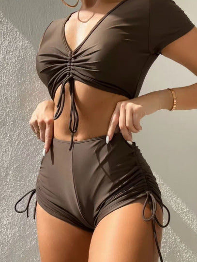 Women’s Sporty Bikini Set with Fashionable Gathering StylebySassy