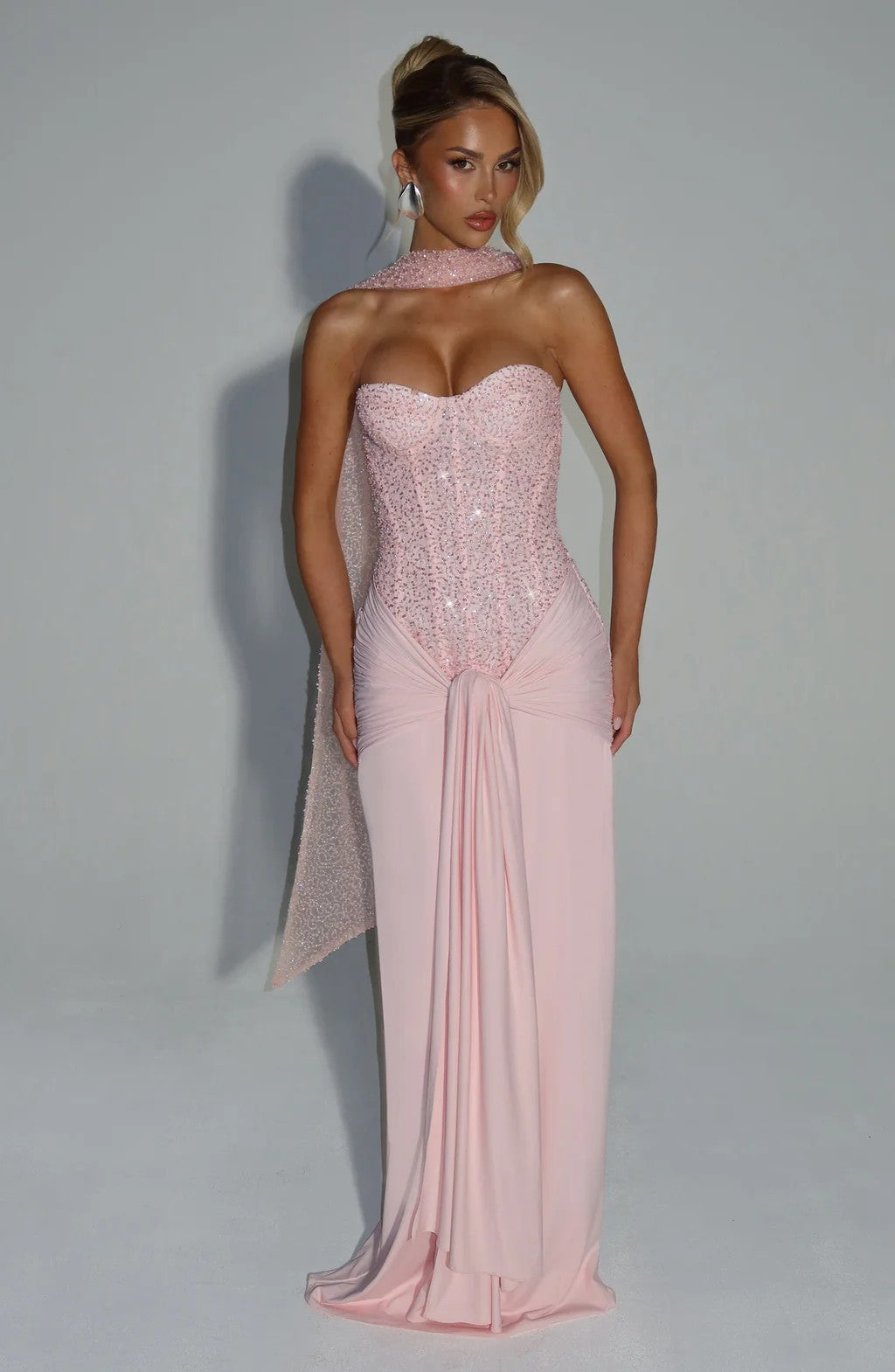Women's Strapless Glamour Evening Dress with Draped Waist StylebySassy