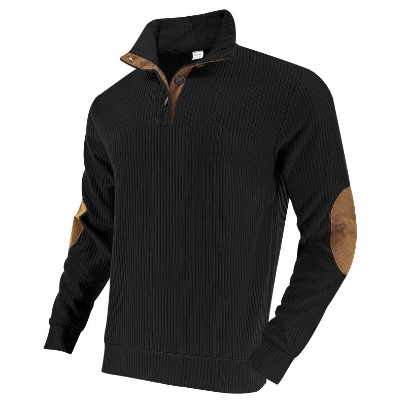 Men's ribbed turtleneck with stand-up collar and contrasting elbow patches StylebySassy