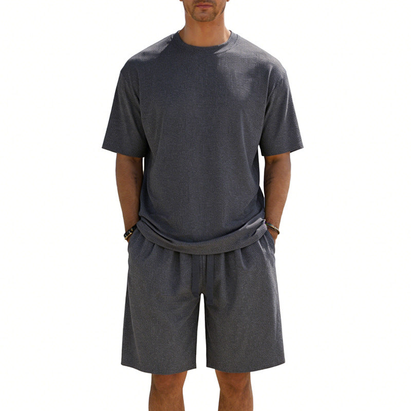 Men's short-sleeve shirt and Bermuda combination made of ribbed jersey with elastic drawstring waistband StylebySassy