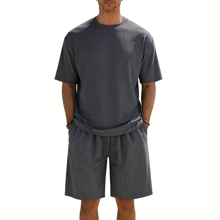 Men's short-sleeve shirt and Bermuda combination made of ribbed jersey with elastic drawstring waistband StylebySassy