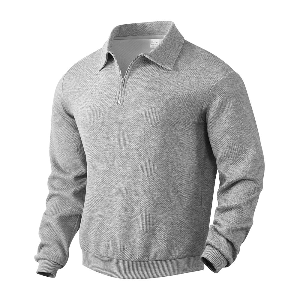 Men's nan Troyer in geometric structured knit with half-zip and polo collar StylebySassy