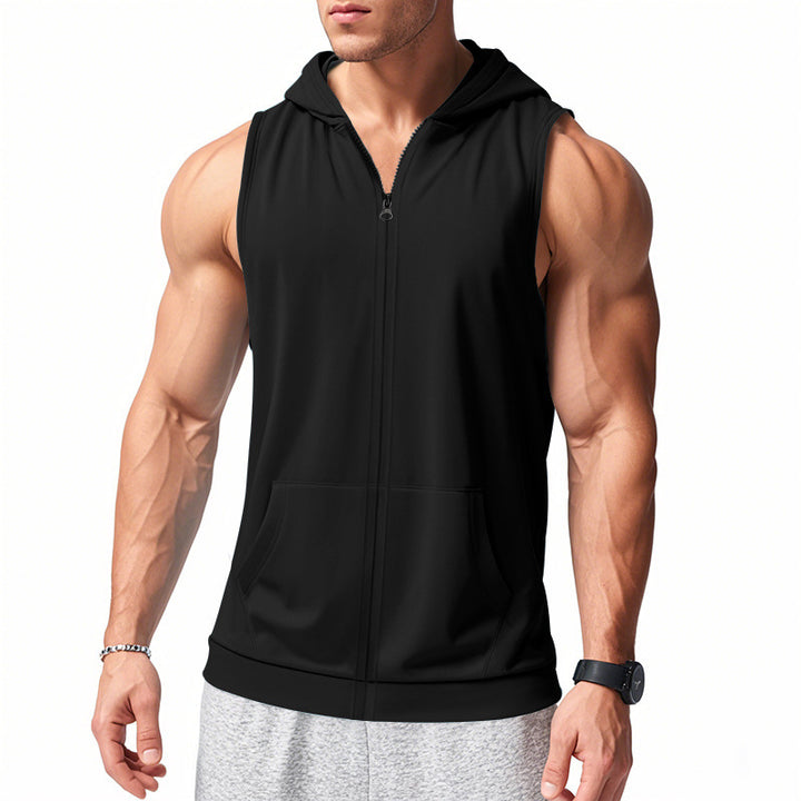 Men's functional fitness vest with hood, slim fit and kangaroo pocket StylebySassy