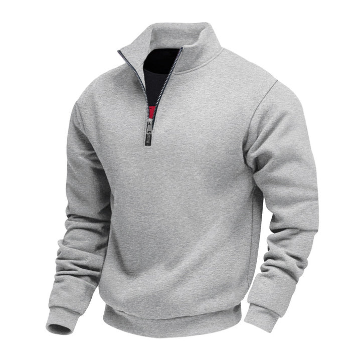 Men's brushed sweat half-zip with contrasting inner collar and elastic hem StylebySassy