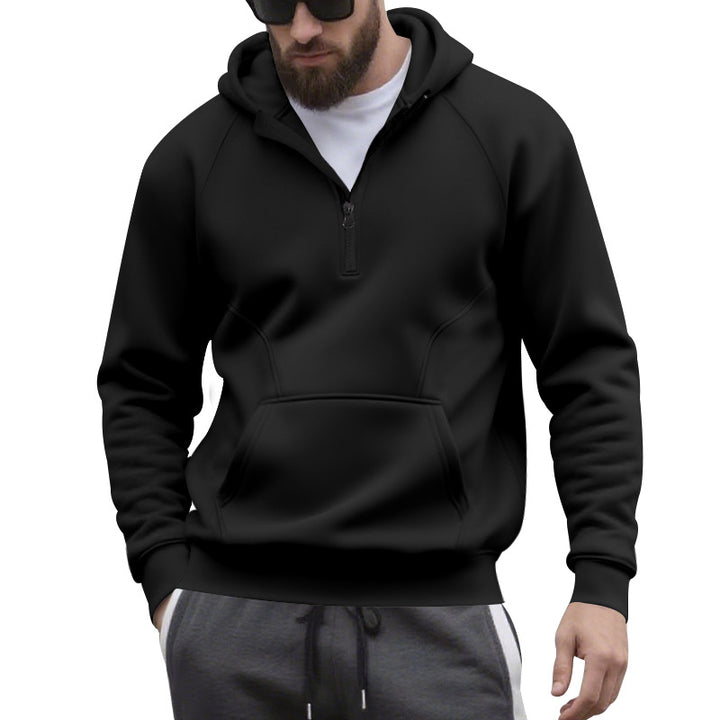 Men's half-zip hoodie in a minimalist softshell look with kangaroo pocket and raglan sleeves StylebySassy
