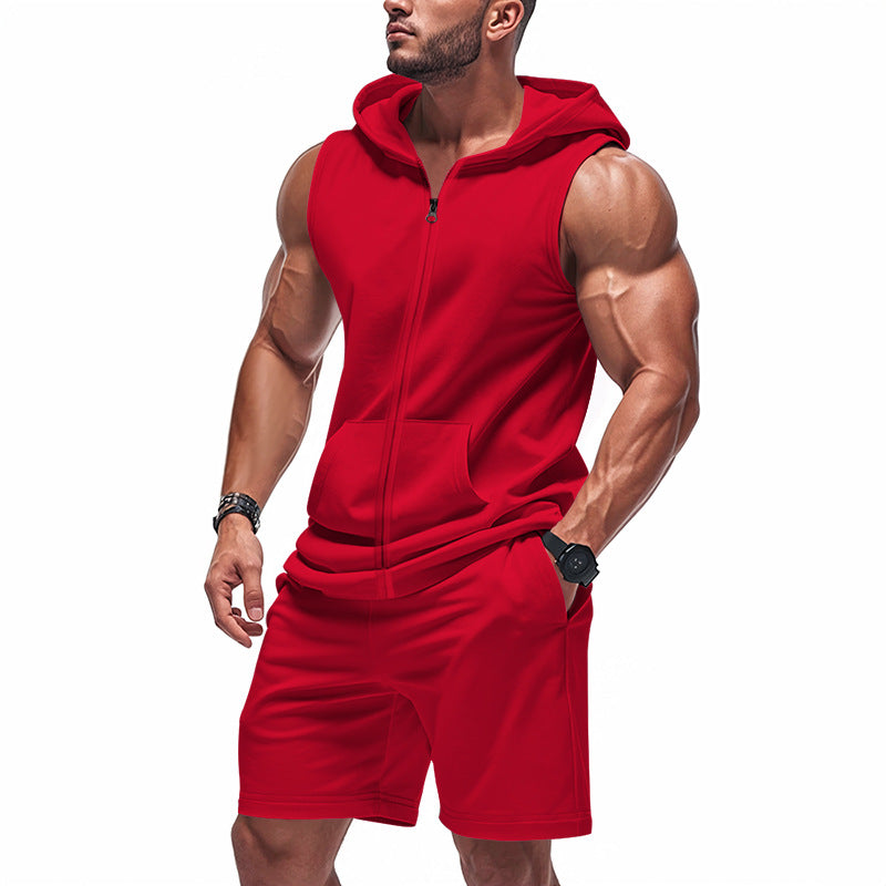 Men's sporty hoodie set with sleeveless sweatshirt, full zip, and training shorts StylebySassy