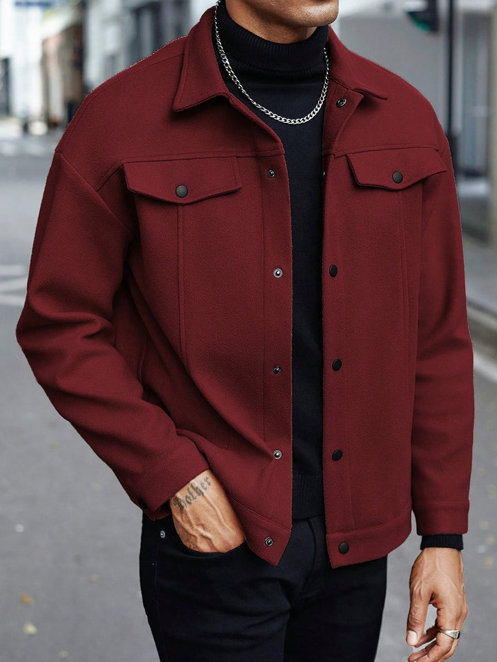 Men's shirt jacket made of wool blend with snap buttons and flap pockets StylebySassy