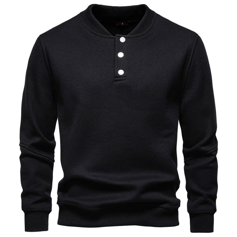 Men's waffle texture Henley pullover with short snap button closure and ribbed cuffs StylebySassy