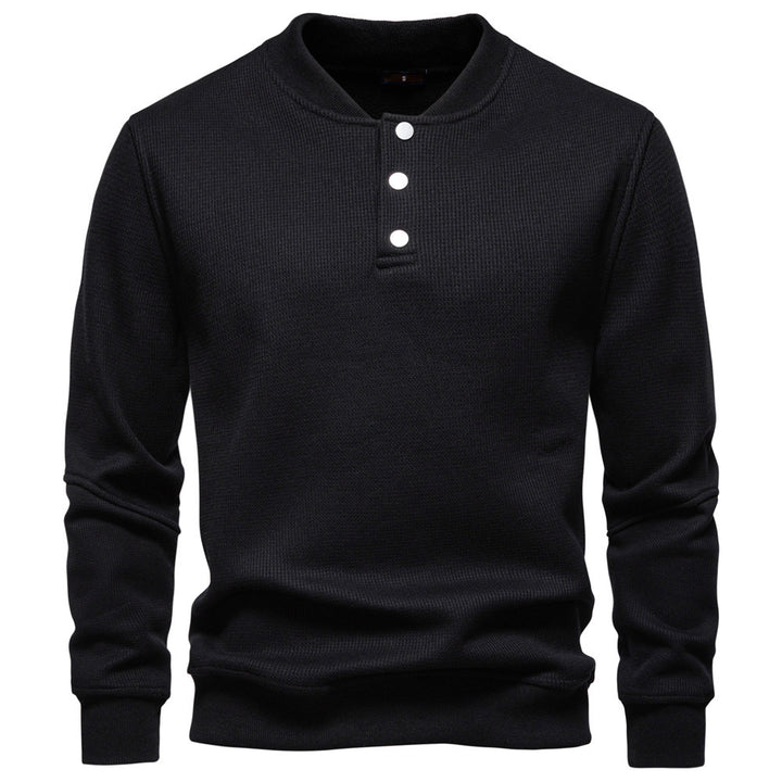 Men's waffle texture Henley pullover with short snap button closure and ribbed cuffs StylebySassy