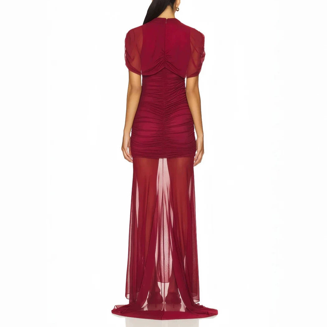 Women's Elegant Cocktail Dress with Ruffled Design and Transparent Layer