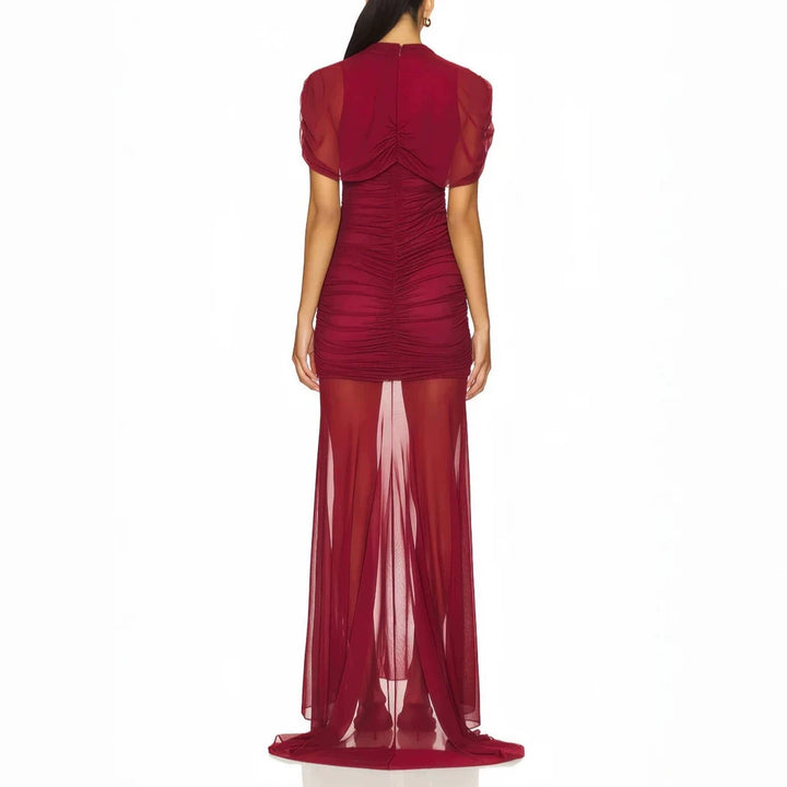 Women's Elegant Cocktail Dress with Ruffled Design and Transparent Layer