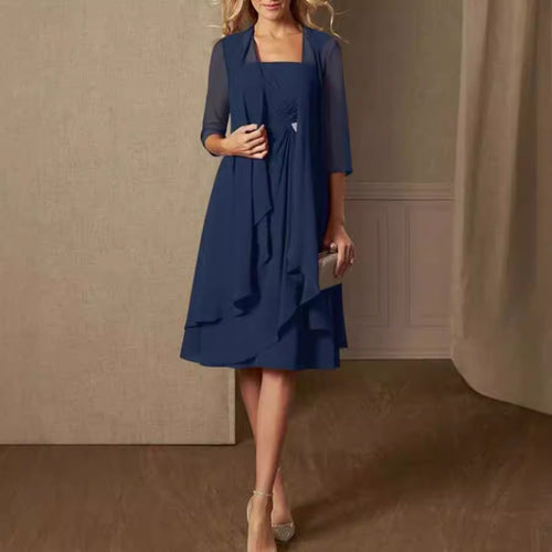 Women's Chiffon Evening Dress with Bolero and Asymmetrical Layered Skirt StylebySassy