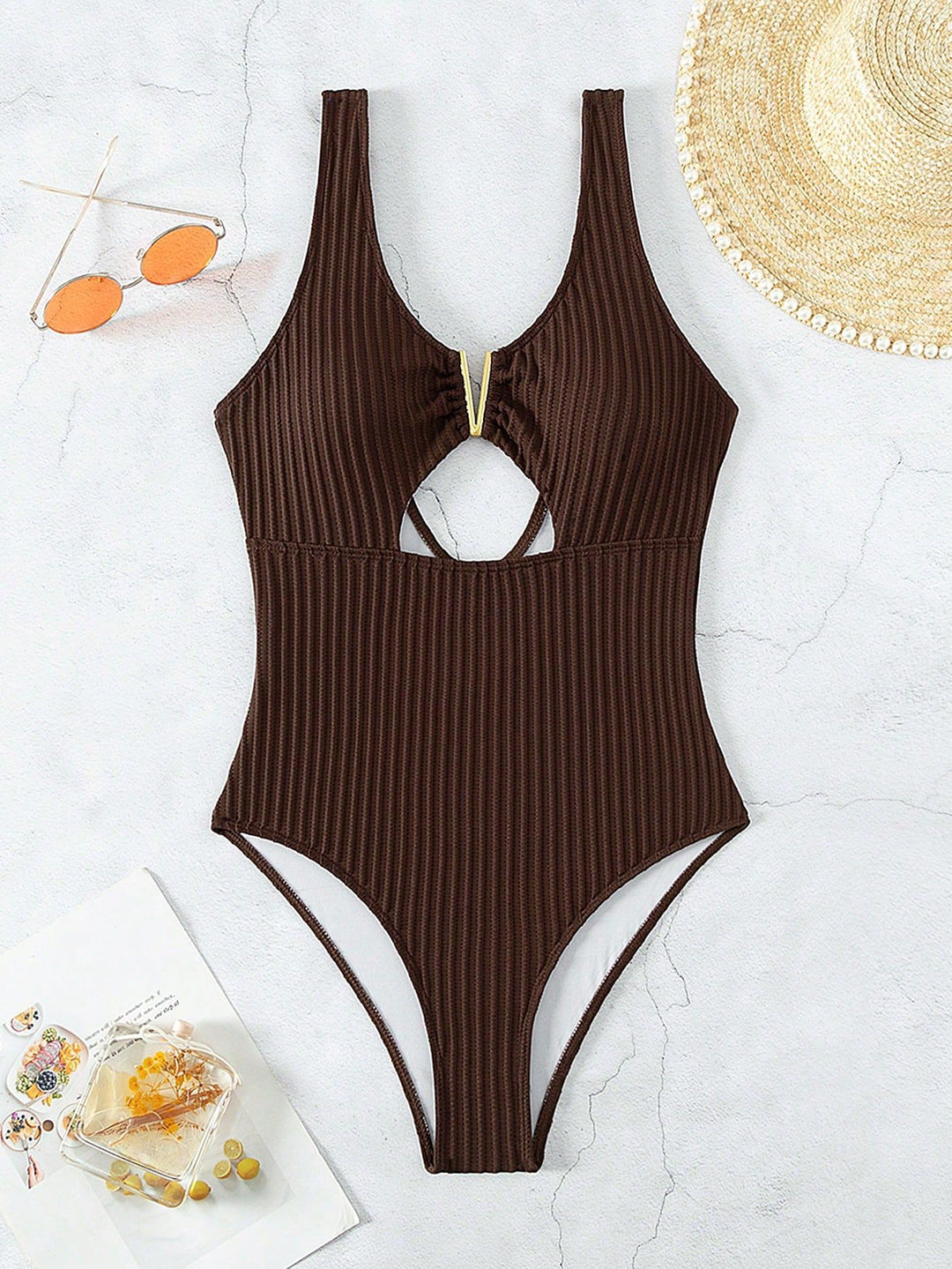 Women's One-Piece Swimsuit with Modern Cut-Out Design and Textured Fabric StylebySassy