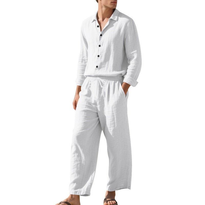 Men's light linen leisure set with shirt and wide pants StylebySassy