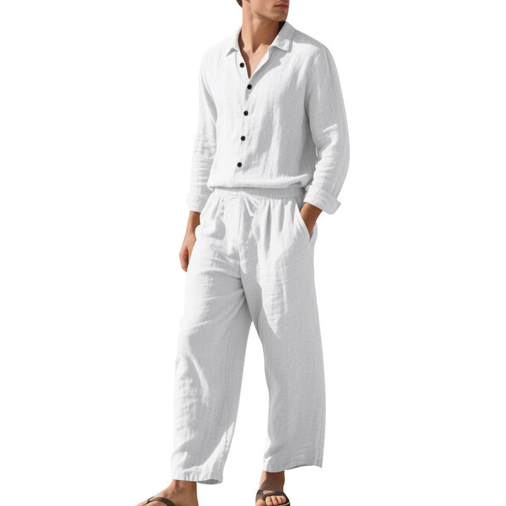 Men's light linen leisure set with shirt and wide pants StylebySassy