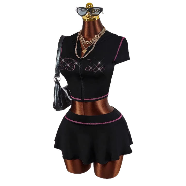 Women's sporty crop top with skirt set StylebySassy