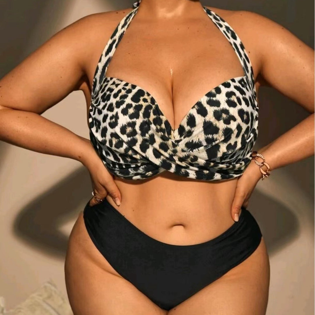 Women's Triangle Bikini with Wrap Look and Animal Pattern StylebySassy