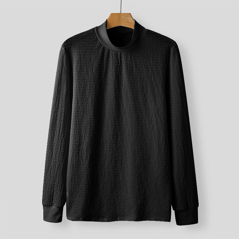 Unisex nano textured waffle knit pullover with slim stand-up collar and ribbed cuffs StylebySassy
