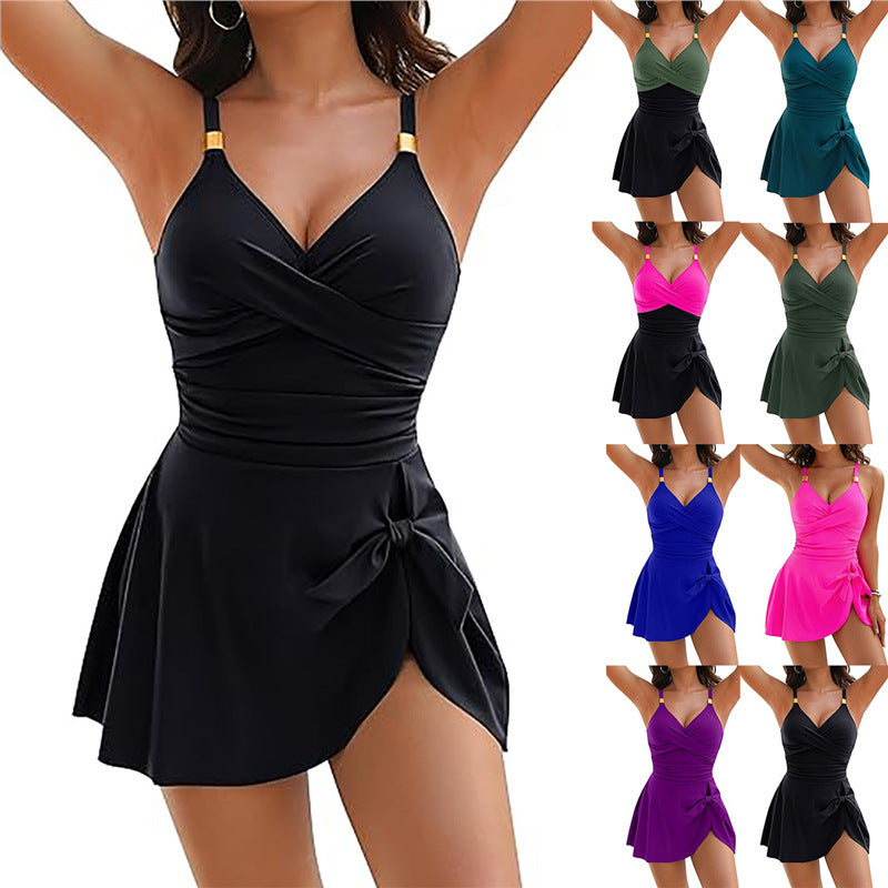 Women's One-Piece Swimsuit with Wrap Detail and Adjustable Straps StylebySassy