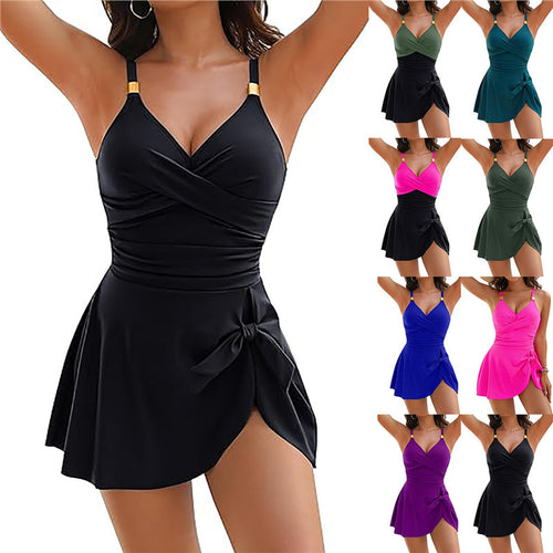 Women's One-Piece Swimsuit with Wrap Detail and Adjustable Straps StylebySassy