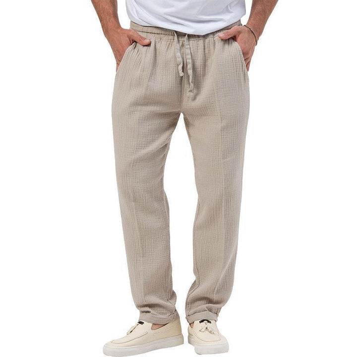 Men's casual muslin leisure pants with elastic waistband drawstring and side pockets StylebySassy