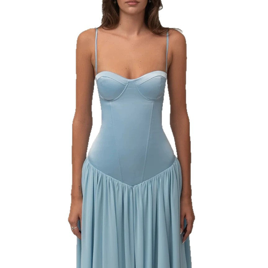 Women’s shaping bustier evening dress with pre-shaped corset construction and wide chiffon flared skirt StylebySassy