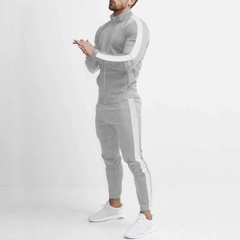 Men's retro striped zip training set with stand-up collar and tapered jogging pants StylebySassy