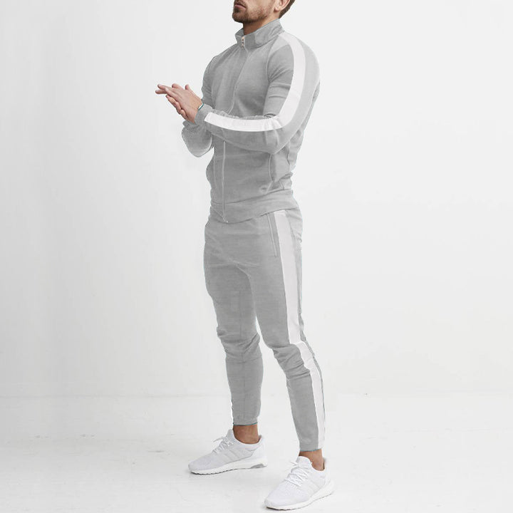Men's retro striped zip training set with stand-up collar and tapered jogging pants StylebySassy