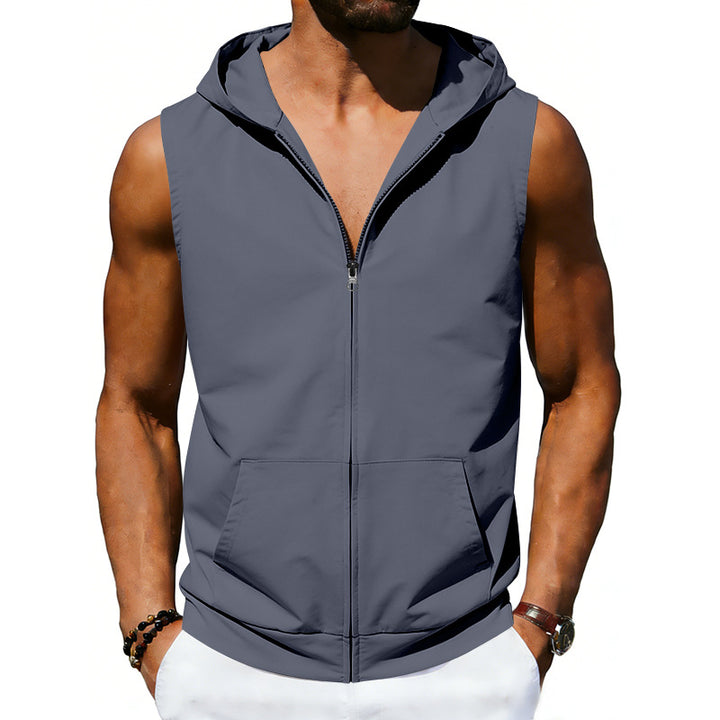 Men's sleeveless hooded vest with full zip and kangaroo pocket StylebySassy