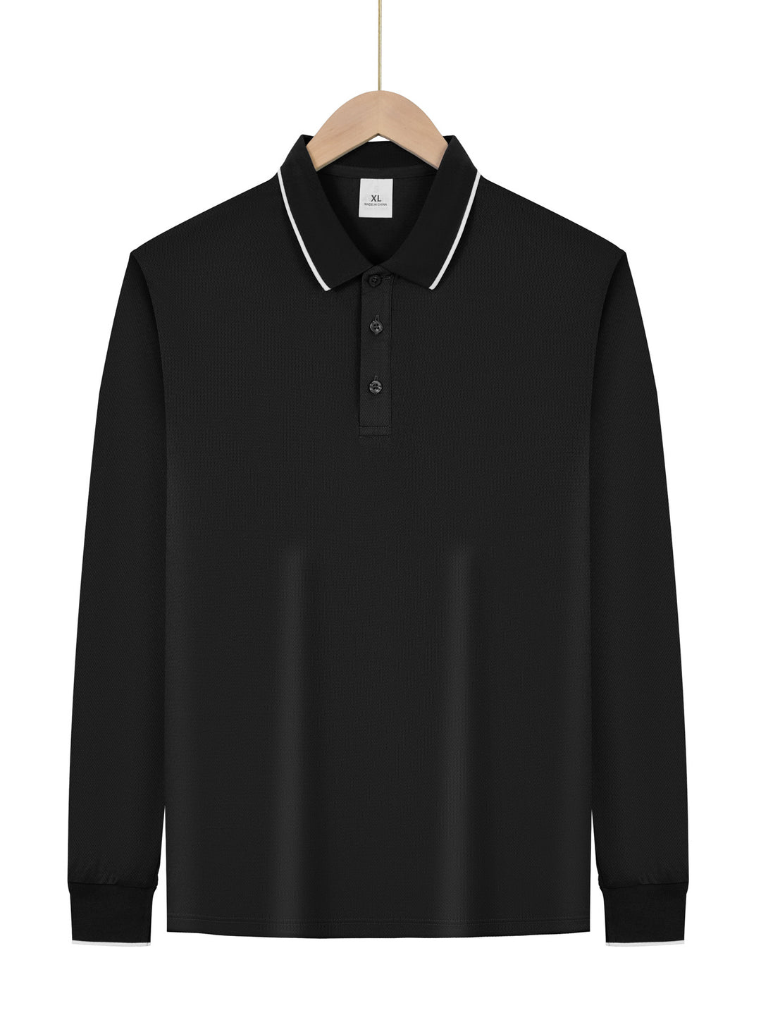 Men's long-sleeved pique polo shirt with contrasting piping at the collar and cuffs StylebySassy
