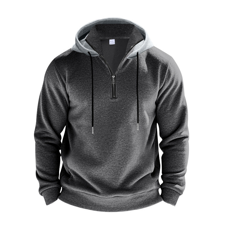 Men's hoodie with short zipper, double-layer hood and drawstring StylebySassy