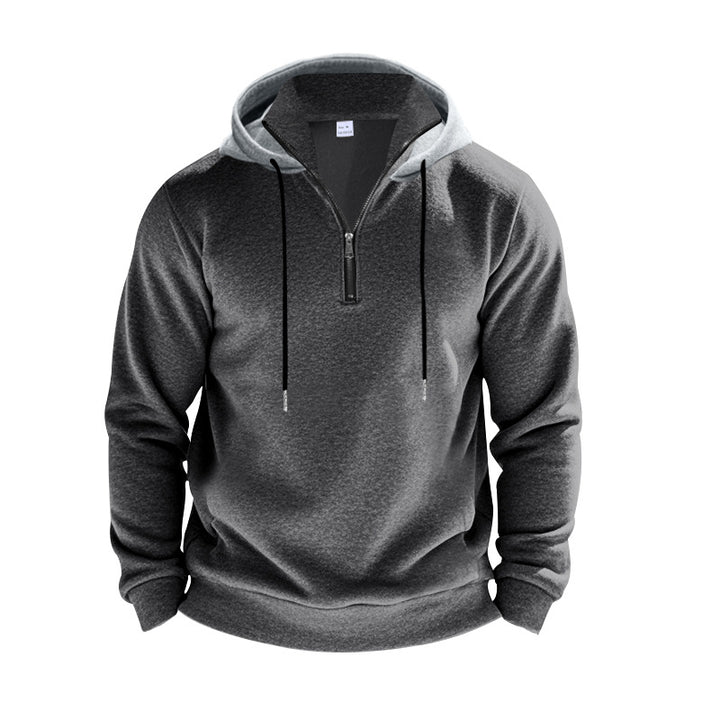 Men's hoodie with short zipper, double-layer hood and drawstring StylebySassy