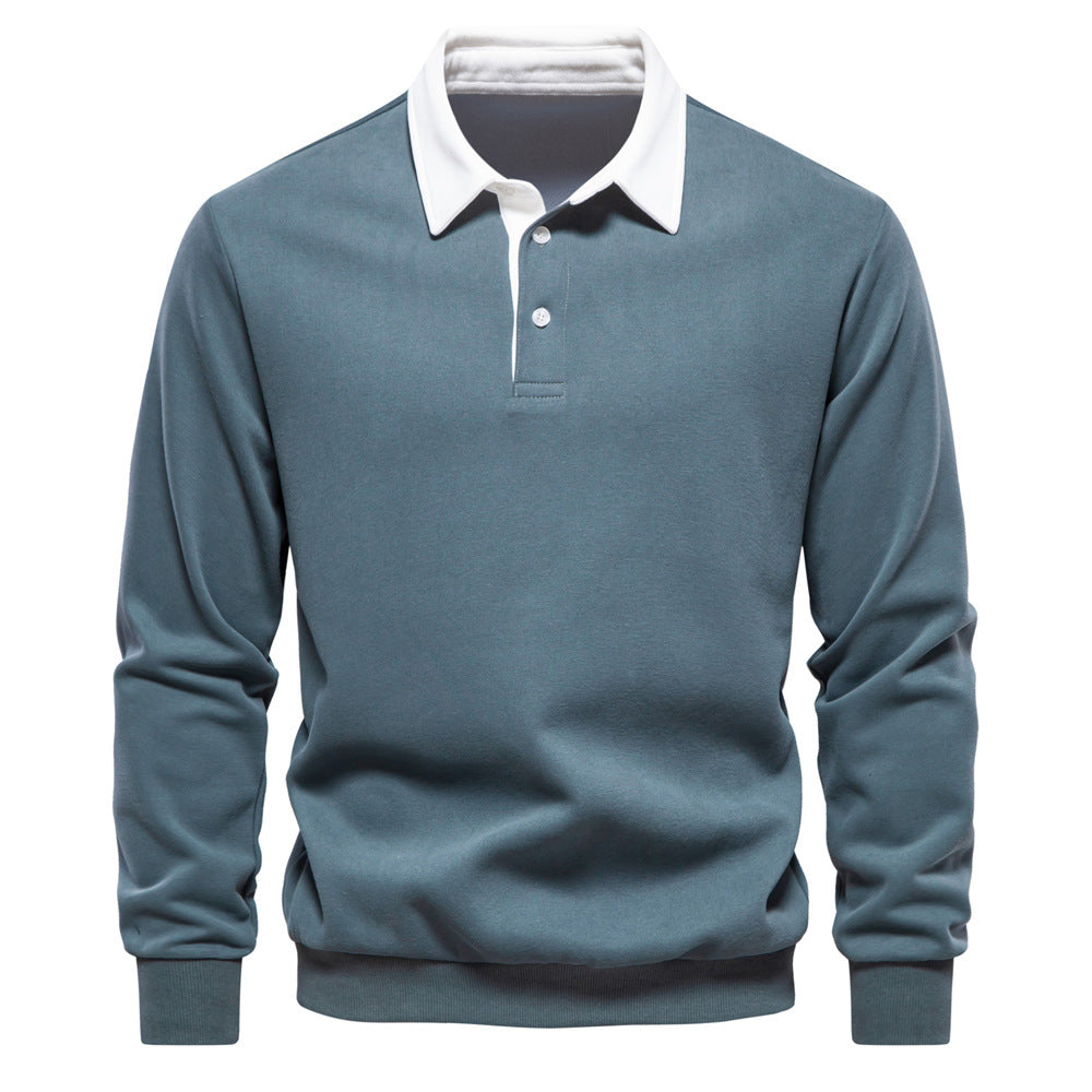 Men's elegant long sleeve polo shirt with contrast collar StylebySassy