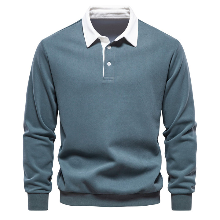 Men's elegant long sleeve polo shirt with contrast collar StylebySassy