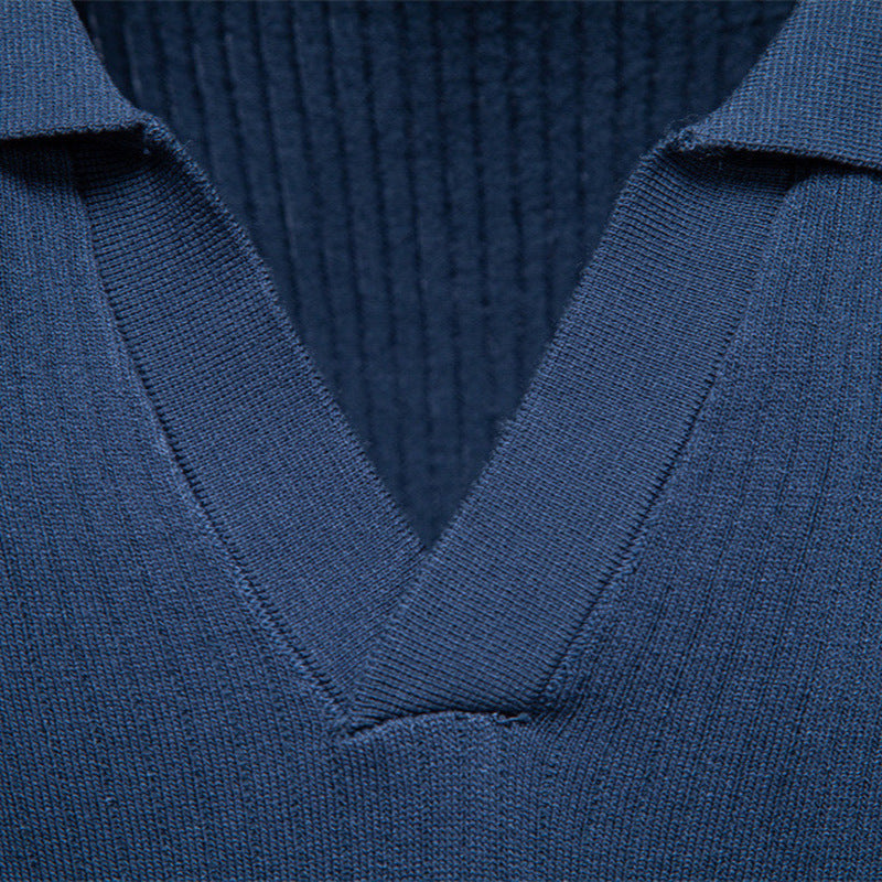 Men's fine ribbed short-sleeve polo shirt with open Kent collar StylebySassy