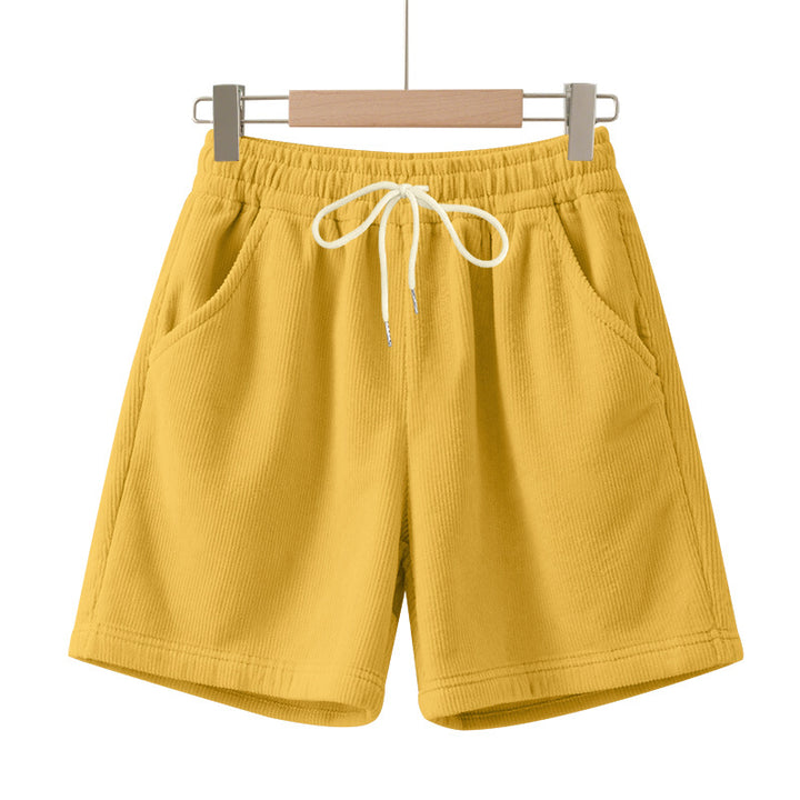 Men's ribbed jersey shorts with elastic waistband, decorative drawstring, and side slant pockets StylebySassy