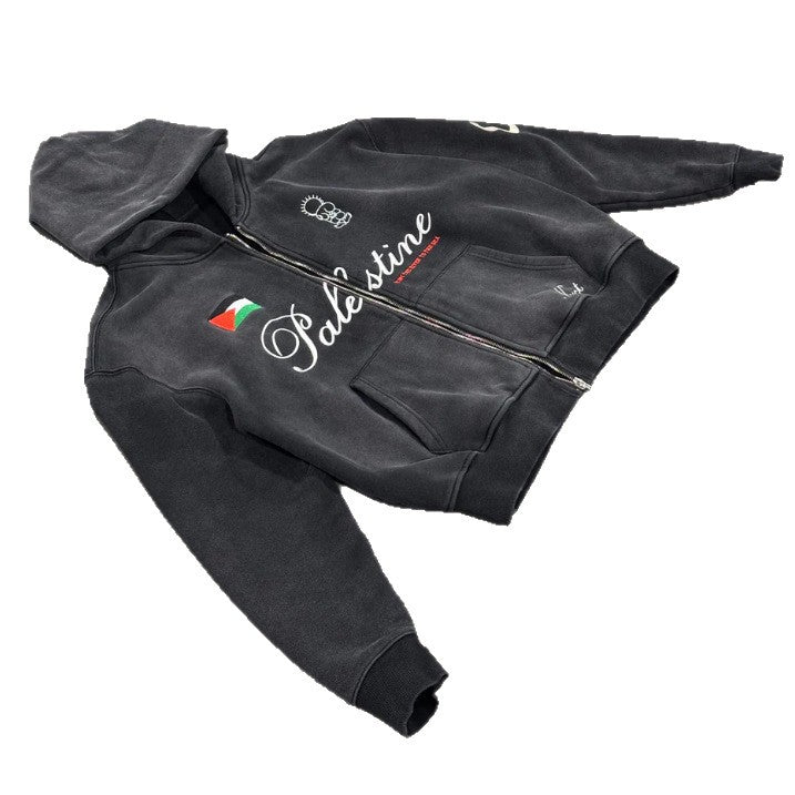 Unisex nan Oversize Hoodie Set in Vintage Look with zipper, expressive embroidery and wide sweatpants StylebySassy