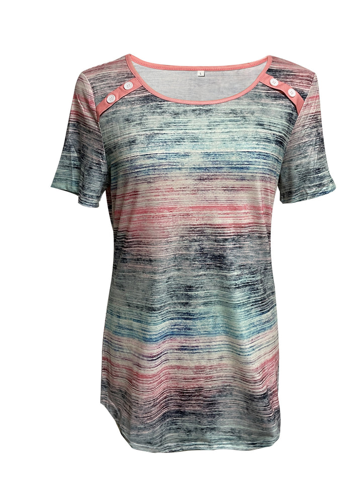 Women nan lightweight jersey long shirt with horizontal brush print and shoulder button detail StylebySassy