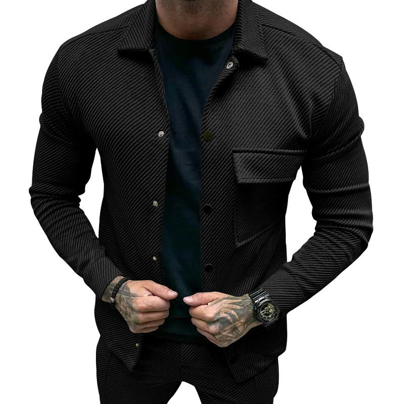 Men's slim ribbed structure overshirt jacket with snap button closure and chest flap StylebySassy