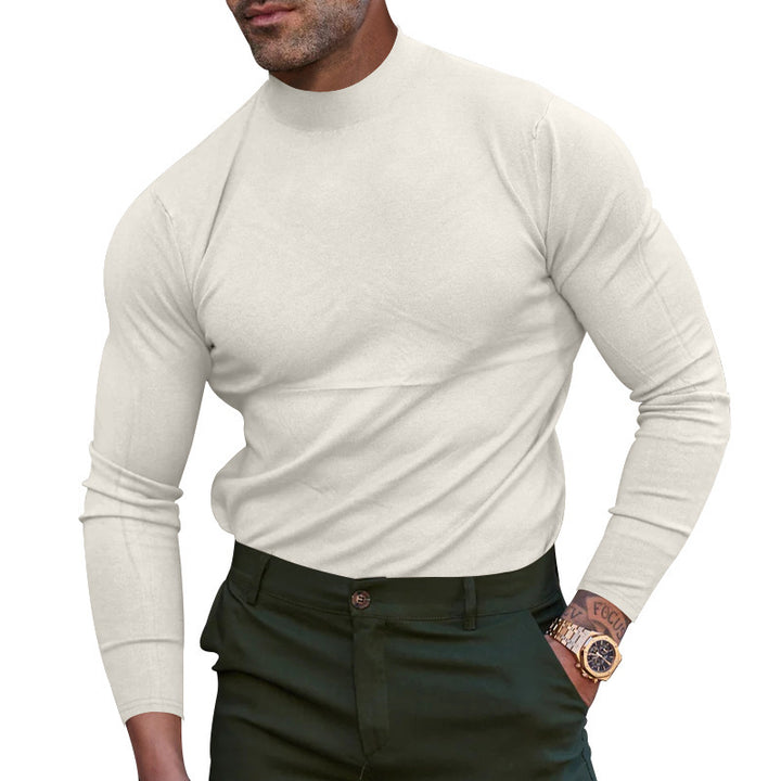 Men's body-hugging fine knit sweater with a tight round neckline StylebySassy