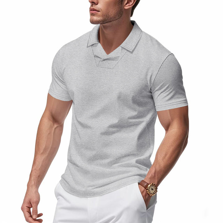 Men's structured short-sleeve polo with open V-neck and close-fitting cut StylebySassy