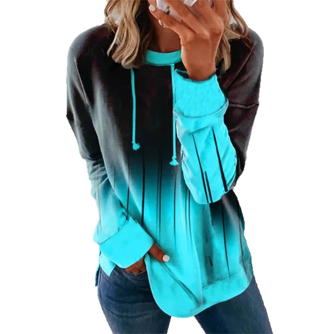 Women's Relaxed-Fit Hoodie Sweatshirt with Ombre Effect, Drawstring, Rounded Hem, and Side Slits StylebySassy