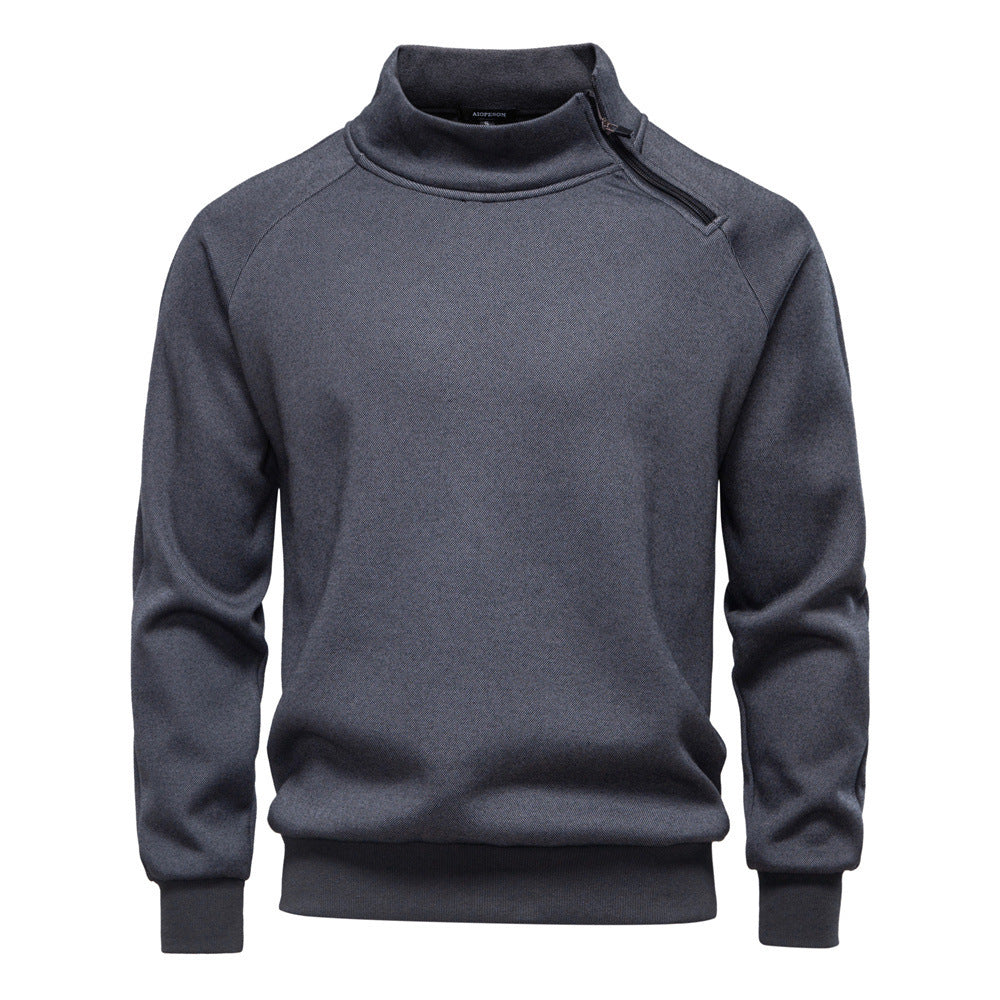Men's stand-up collar sweater with asymmetric shoulder zipper and raglan sleeves StylebySassy