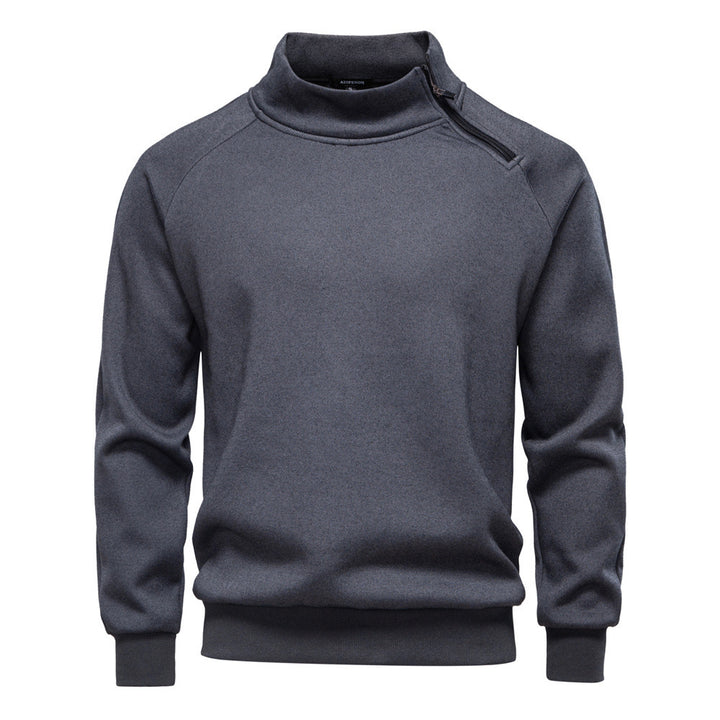 Men's stand-up collar sweater with asymmetric shoulder zipper and raglan sleeves StylebySassy
