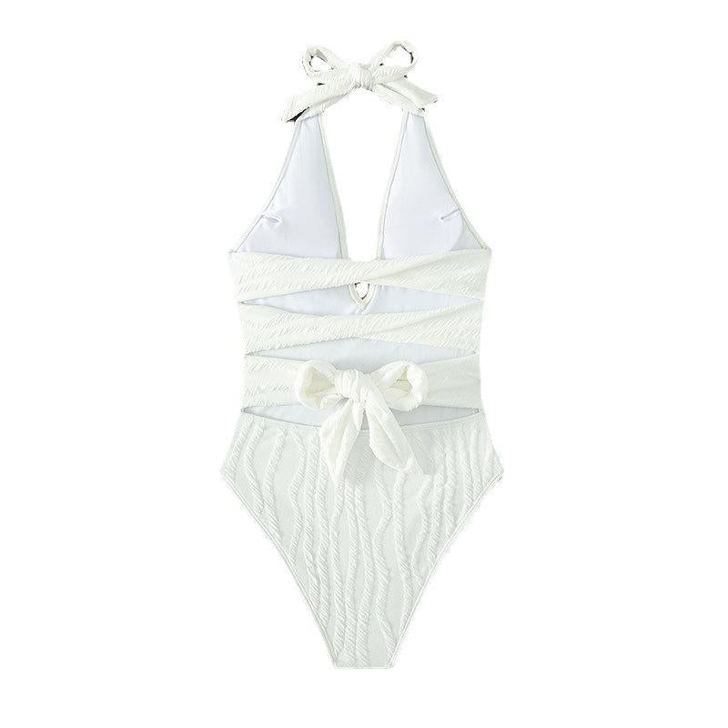 Women One-Piece Swimsuit with Elegant V-Neck and Structured Fabric StylebySassy